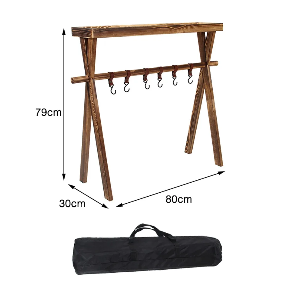 Solid Wood Camping Barbecue Rack Outdoors Seasoning Holder Portable Solid Wood Simple Flower Stand Travel Camping Barbecue Shelf