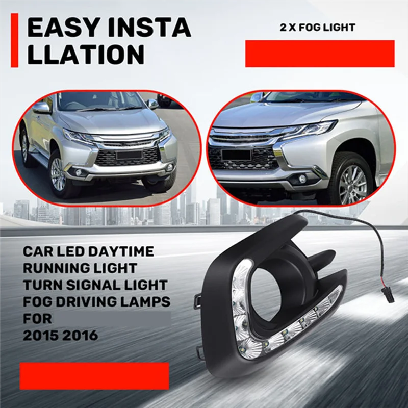 لميتسوبيشي باجيرو سبورت 2015-2016 سيارة Led النهار تشغيل ضوء بدوره إشارة مصابيح القيادة الضباب