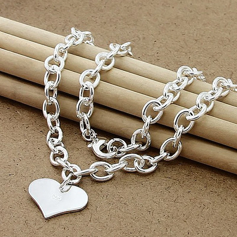 

925 Sterling Silver Heart Chain Necklace For Women Fashion Jewelry Grace Romantic Engagement Anniversary Gifts