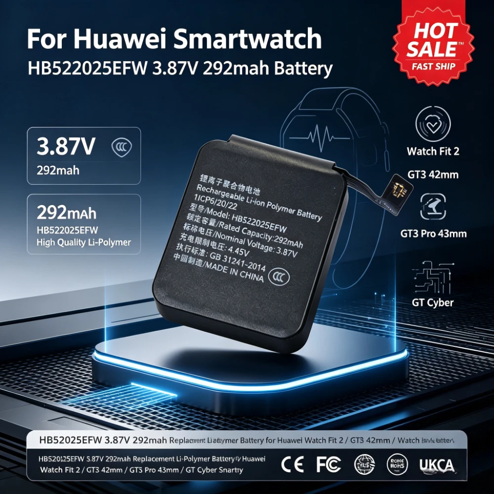 HB522025EFW Rechargeable Lithium‑Polymer Battery 3.87V Fit for Huawei Watch Fit2 GT3 42mm GT3 Pro 43mm GT Cyber Smart Watch