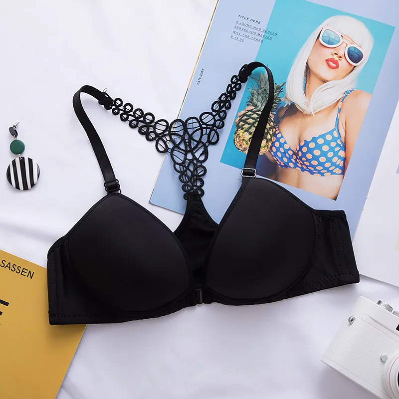 Women Back Beautify Ladies Wire Free Fashion Bra Sexy Front Closure Lingerie Bralette Gather Push Up Underwear Top of women