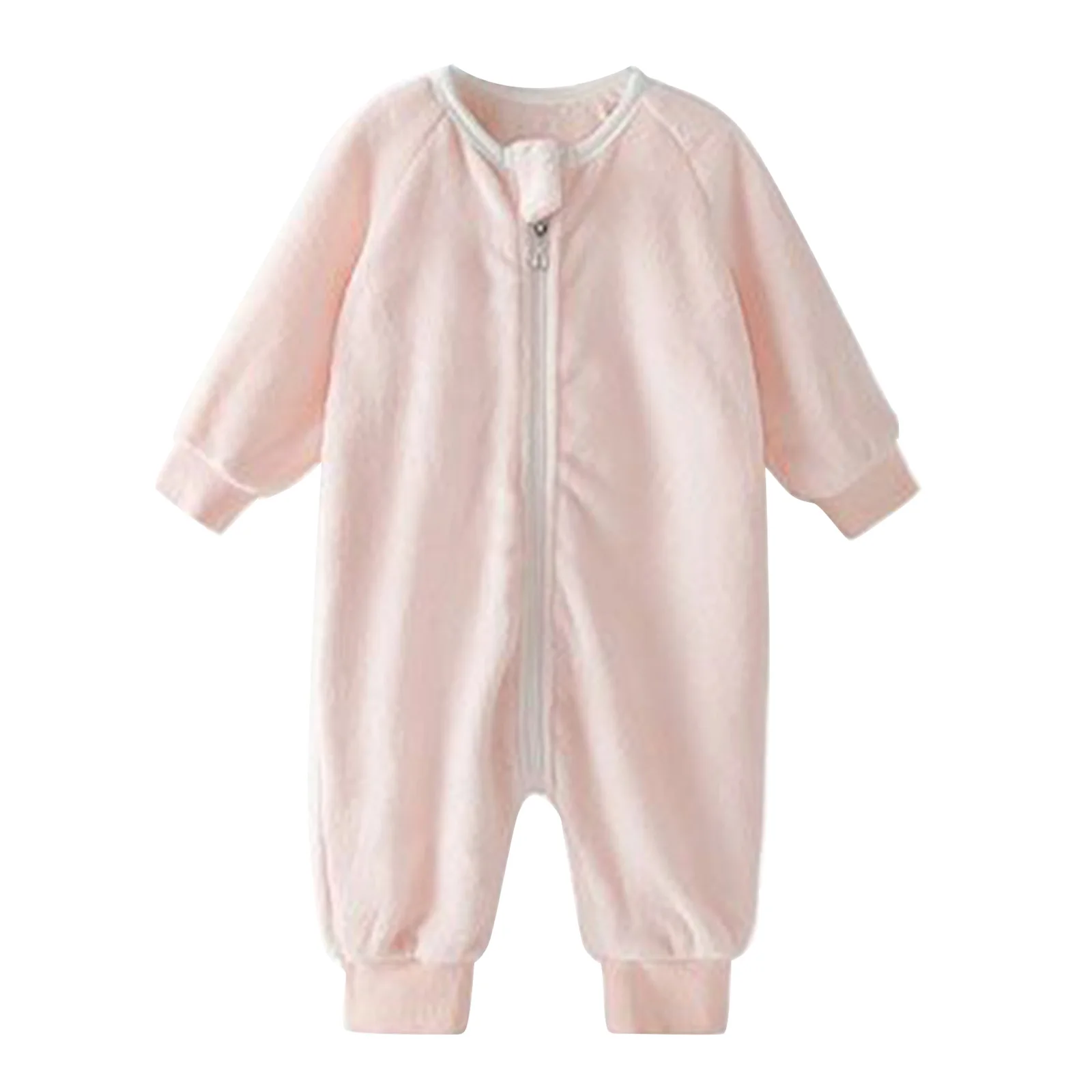 ملابس أطفال أولادي وبناتي رومبير من الفلانيل ملابس منزلية للخريف والشتاء بأكمام طويلة بلون سادة وسحاب بذلة ملابس نوم ملابس للاستلقاء