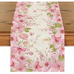 Spring Pink Sakura Flowers Table Runner Seasonal Summer Kitchen Dining Table Decoration for Wedding Party Home Decor Tablecloth