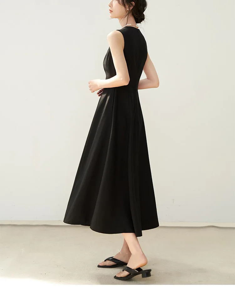 Robe trapèze élégante pour femmes, Style français, taille Empire, col rond, sans manches, couleur unie, robe Simple, été