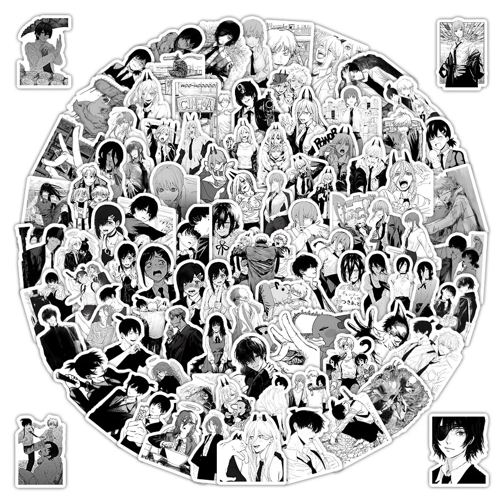 

103pcs Black & White Chainsaw Man Cartoon Graffiti Stickers Decorative Stickers For Laptop Phone Water Cup Guitar Diy Stickers