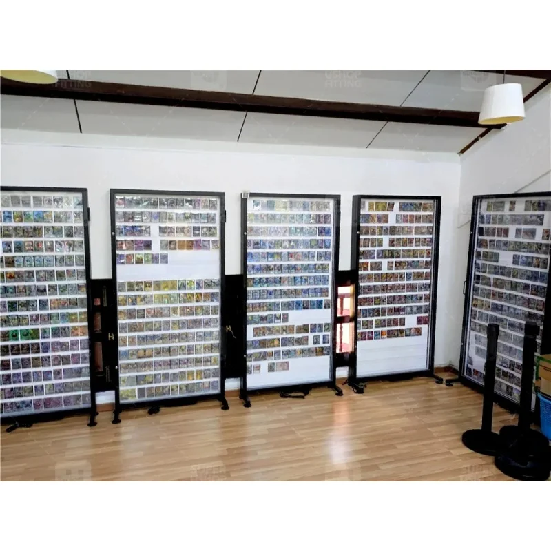 custom.Custom Modern Metal Frame Collectible Acrylic Game Cards LED Lights Easy Assembly Cubby Shelf Desktop Sports Trading