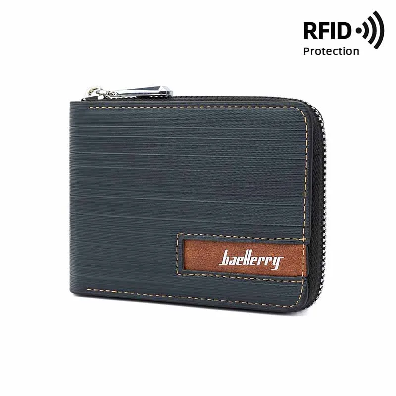 

Men RFID Simple Short Zipper Wallets Luxury Brand Fashion Card Holder Male Wallet Photo Holder Coin Pocket Man Purses Billfold