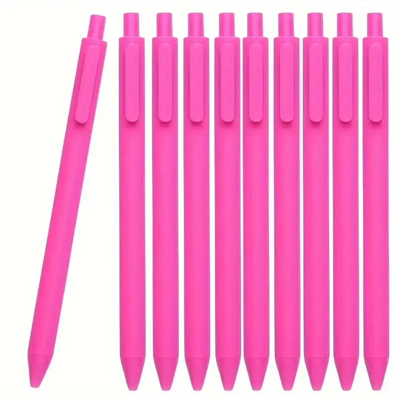 

10 pieces of bright pink retractable gel pens, fine point 0.5mm, smooth black ink - ideal for journaling and office use