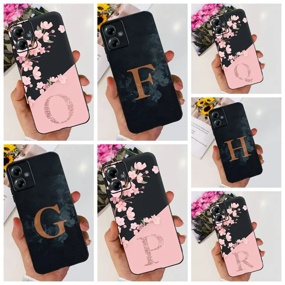 For Motorola Moto G54 5G Case Luxury Cute 26 Letters Flowers Crown Silicone Back Cover For Motorola Moto G54 54G G5 4 Phone Case