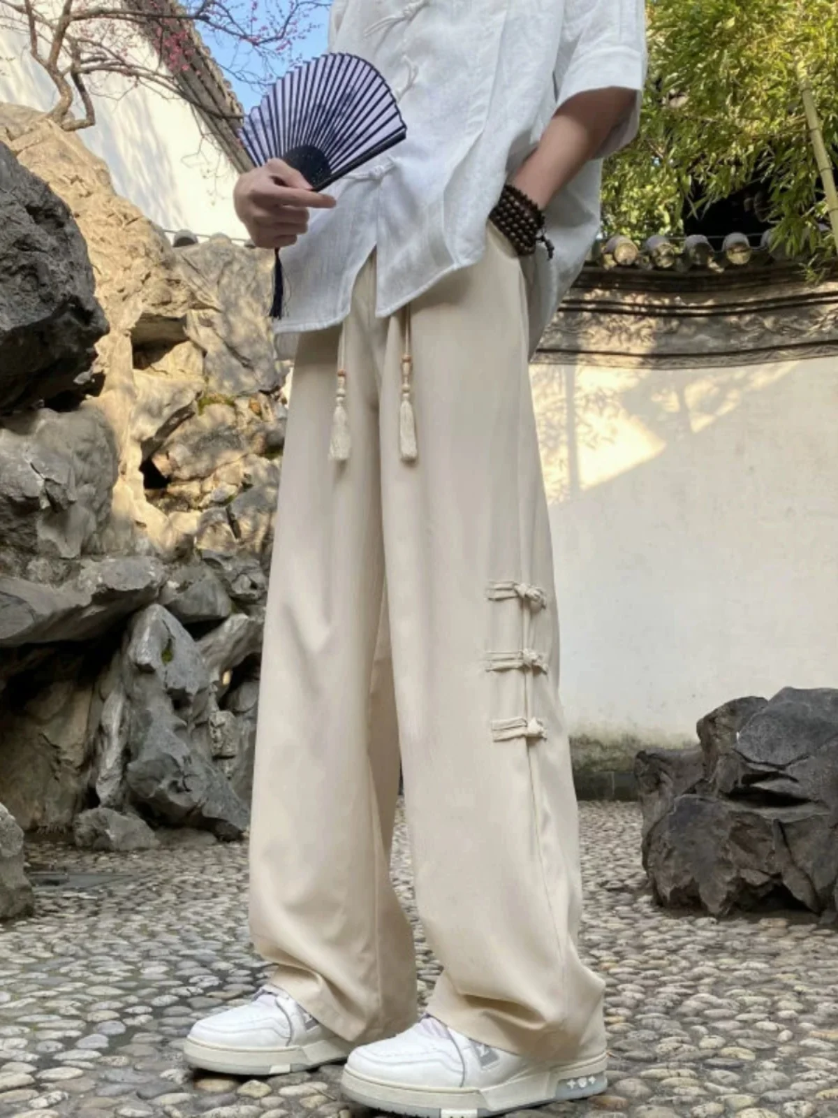 

New Chinese Sle Ice Silk Men's Summer Thin Faion Loose Straight Leg Pants Cool Feeling Breathable Casual Suit Pants