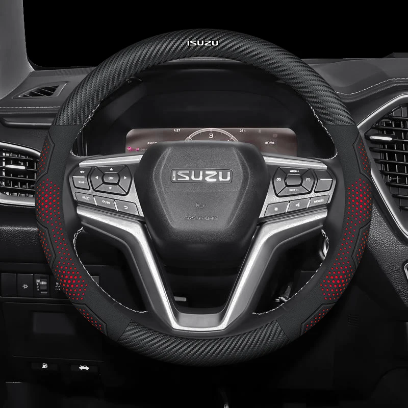 

For ISUZU D-MAX V-CROSS Mu-X TAGA Carbon fiber Suede Microfiber Leather Anti-slip Car Steering Wheel Cover Auto Accessories