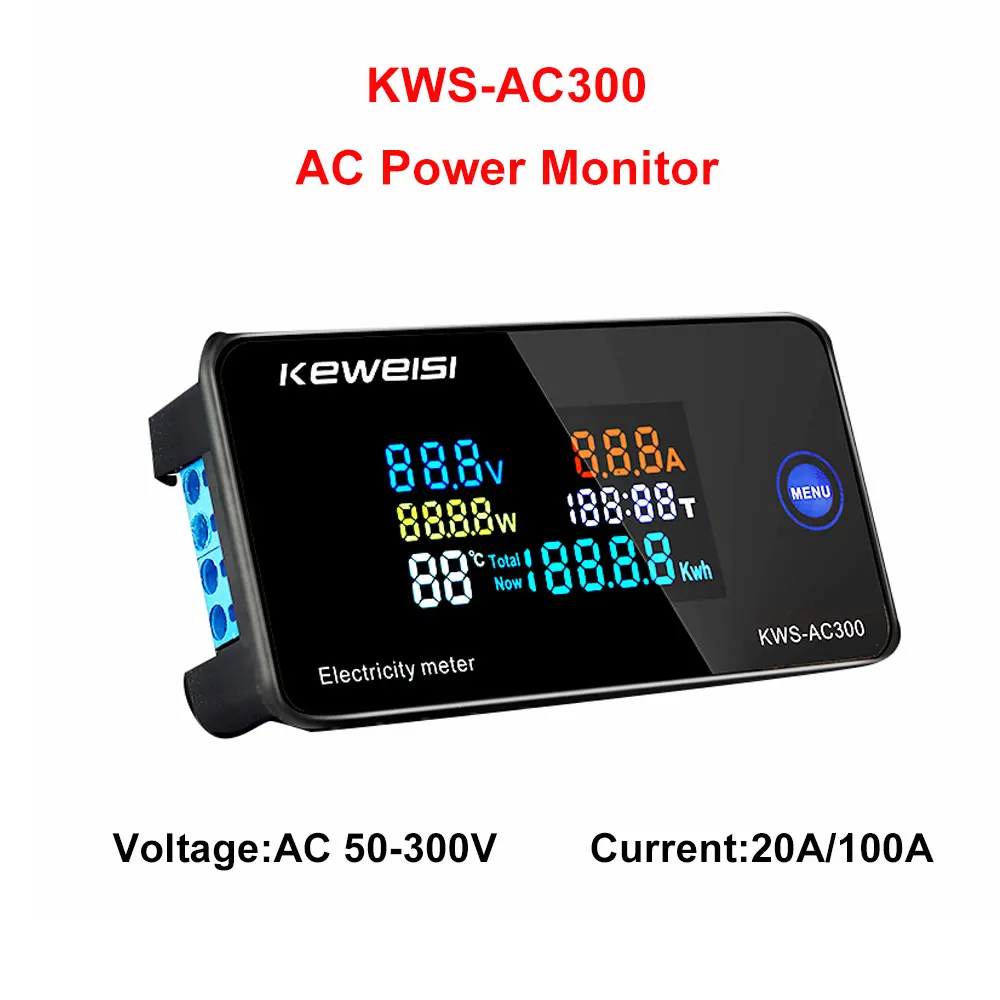 KWS-AC300 Digital Voltmeter Ammeter AC 50-300V Voltage Power Energy Meter LED AC Wattmeter Electricity Meter 20A 100A Detector