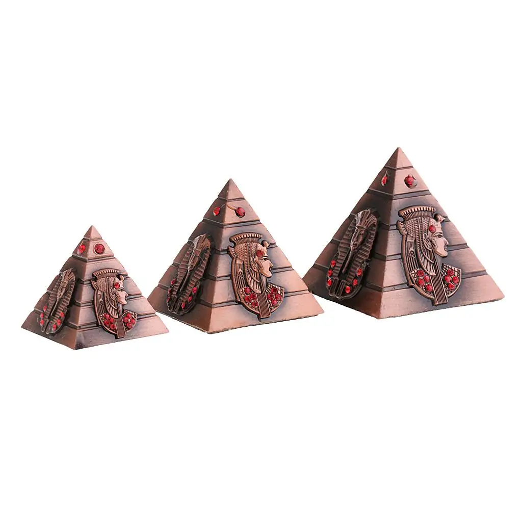 3pcs/set Metal Egyptian Pyramids Architectural Souvenir Keepsake Urn Pyramids Building Model Egypt Tower Landmark Home Decor