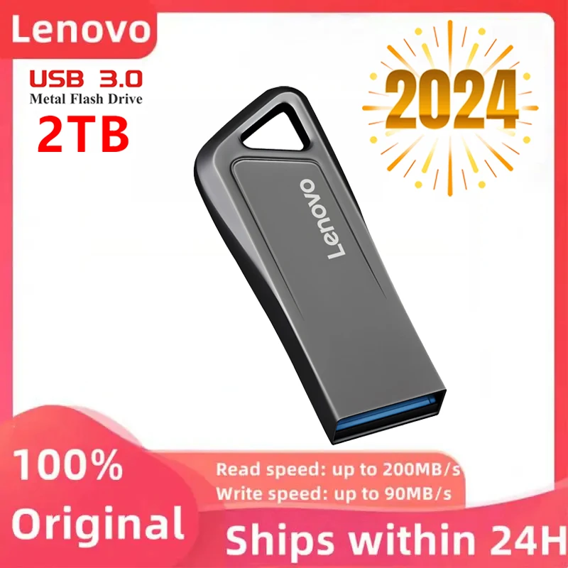 محركات أقراص فلاش Lenovo-USB للكمبيوتر الشخصي ، عصا ذاكرة بسعة حقيقية ، سرعة عالية ، تخزين قرص U معدني ، 1 GB ، 2 ، هدية سوداء