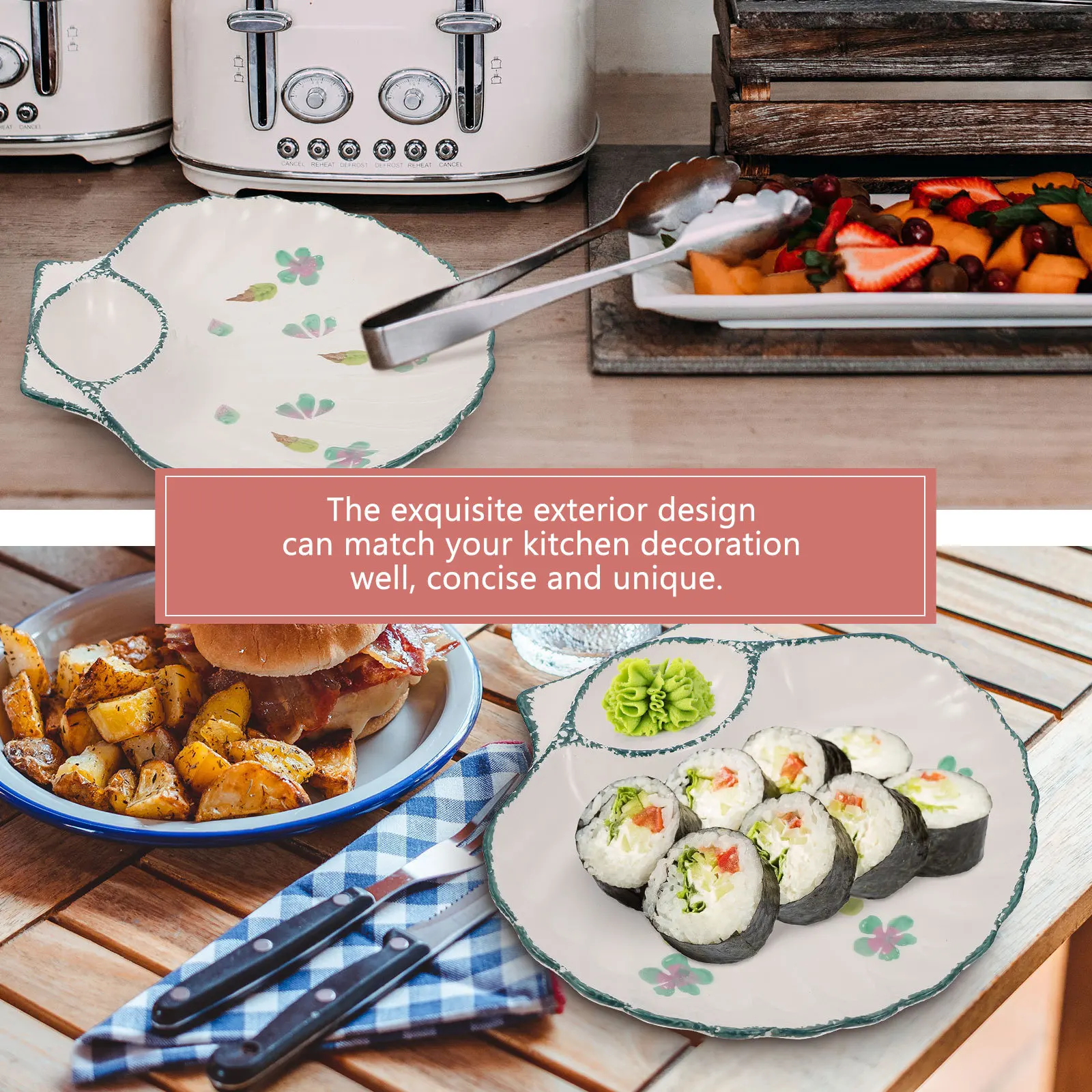 

1Pcs Colorful Divider Plate Ceramic Sushi Tray Personalized Breakfast Tray Multi-Grid Ceramic Tableware Shell Divider Plate