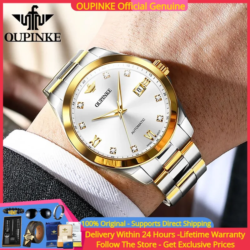 

OUPINKE 3199 Swiss Movement Men Mechanical Watch Luxury True Diamond Fully Automatic Watch HD Luminous Waterproof Brand Watch