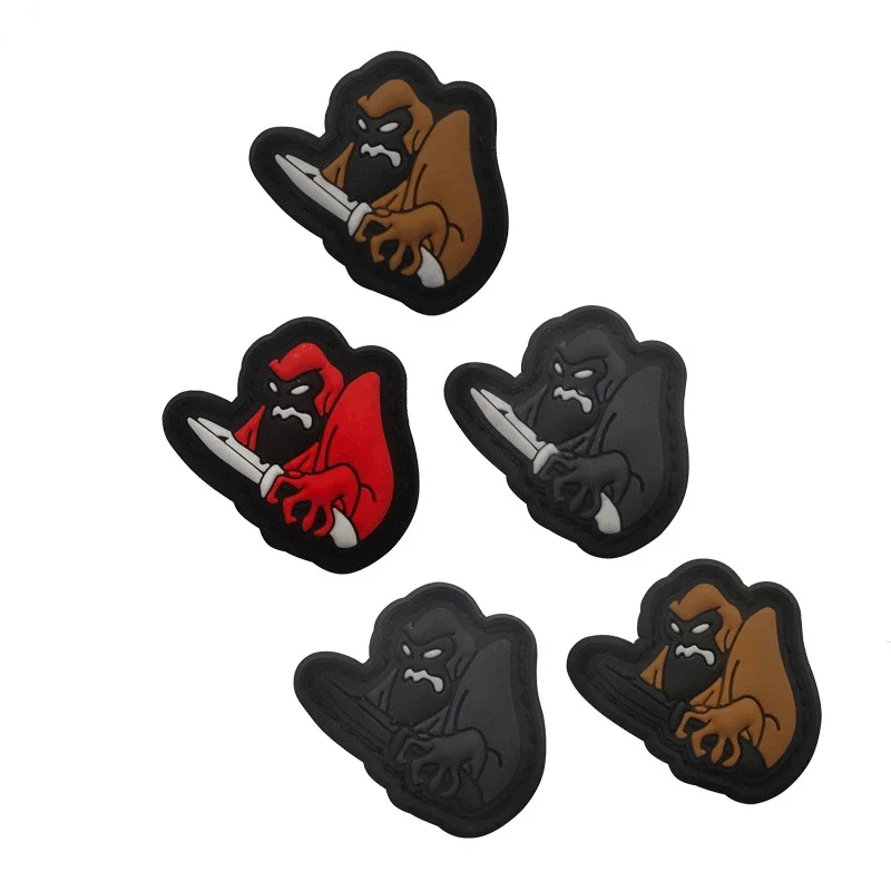 3D PVC Patches Soft Rubber Hook & Loop Badge Mini Gorilla Knife Fighting Tactical Morale Badge Backpack Patch