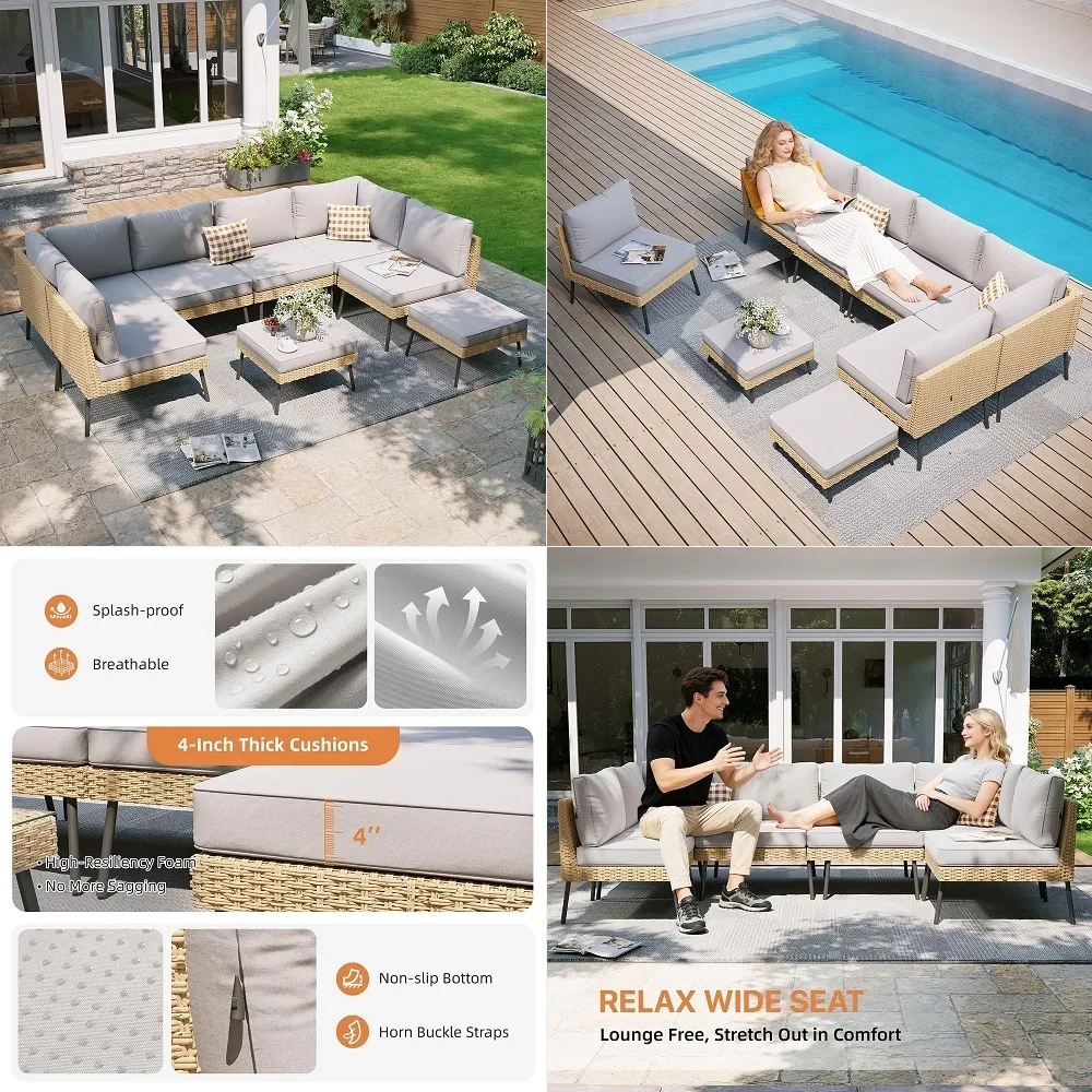 

8Piece Patio Furniture Set, Wicker Outdoor Furniture with Water Resistant Thick Cushions, Patio Conversation Set Outdoor Sectio