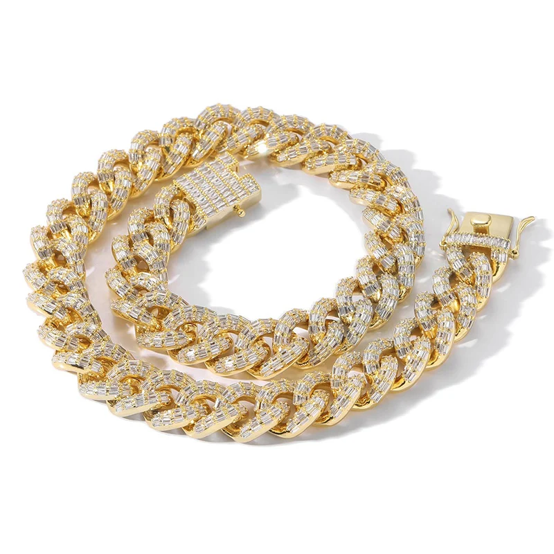 

Hip Hop 5A+ CZ Stone Paved Bling Iced Out 16MM Round Cuban Miami Link Chain Necklaces for Men Rapper Jewelry Gold Silver Color