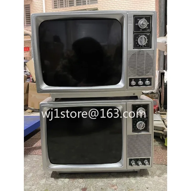 Nostalgic vintage black and white TV converted to LCD advertising machine capable of playing black and white color on USB drive