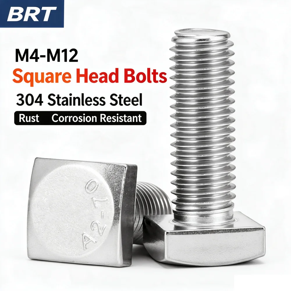 2/5/10/20 Pieces GB35 M4 M5 M6 M8 M10 M12 Square Head Bolt Stainless Steel 304 Square Full Thread High Strength Fasteners