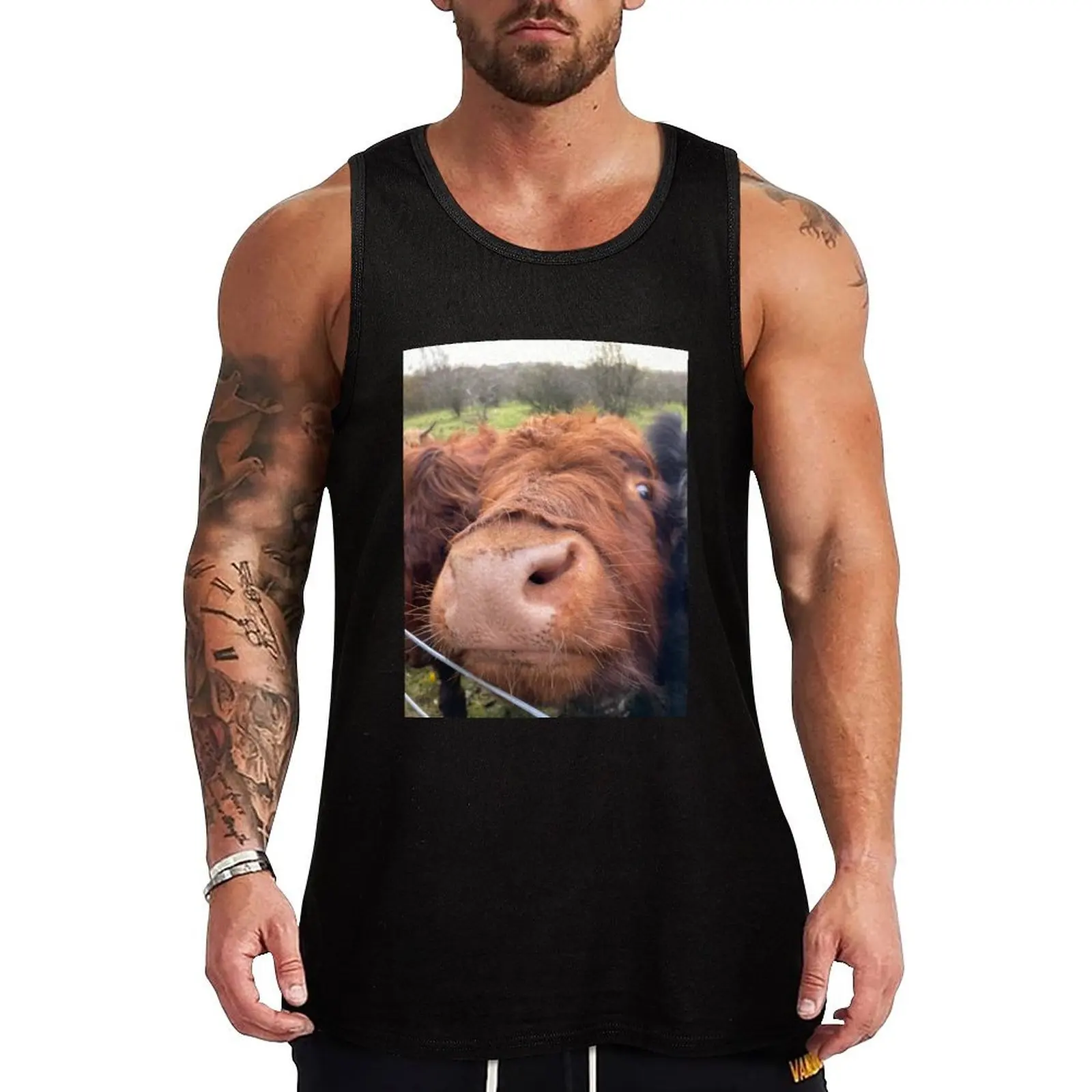 

Highland coo Tank Top gym clothing cotton t-shirts man Men's sleeveless Men's singlets