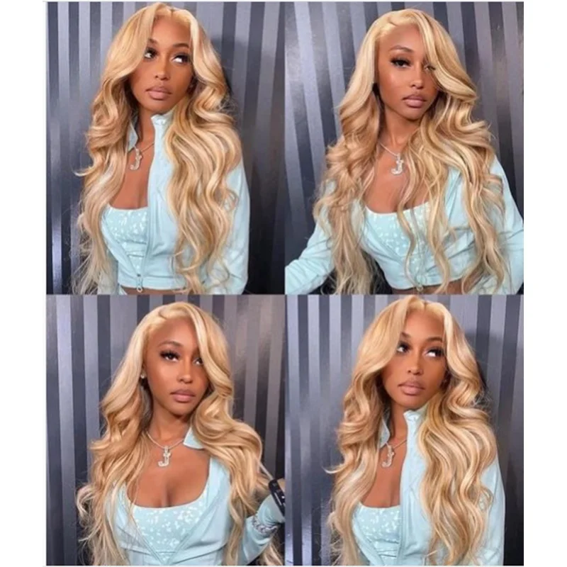 Long Wave Human Hair Wig Ombre Blonde 13x1 T Part Lace Front Wigs Natural Daily