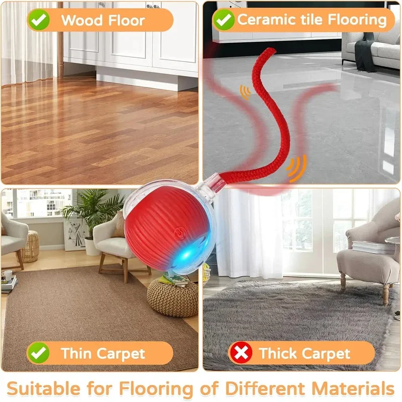 Automatic Rolling Interactive Ball Toy, Rechargeable Smart Pet Electric Toy with Faux Tail, Imitate Mouse for Dog Cat Training view 5