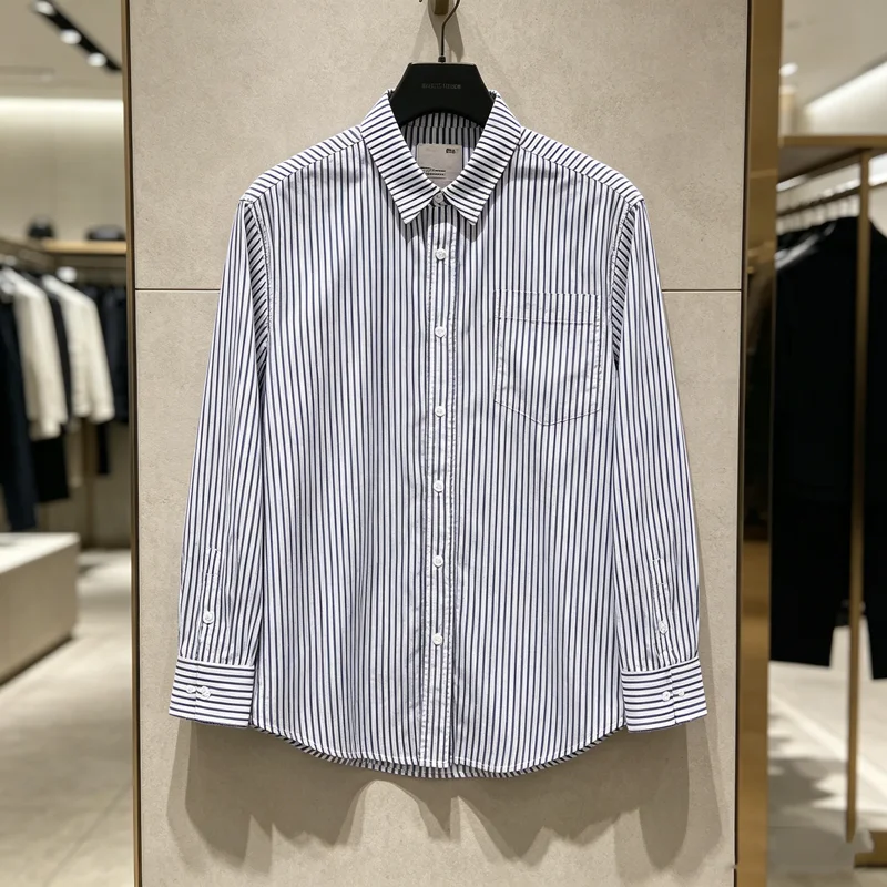 Stripe Madness MDNS patch label Long Sleeve Shirt Japan Men Women High Quality Loose Casual Office Commuter V-shape Shirt Blouse