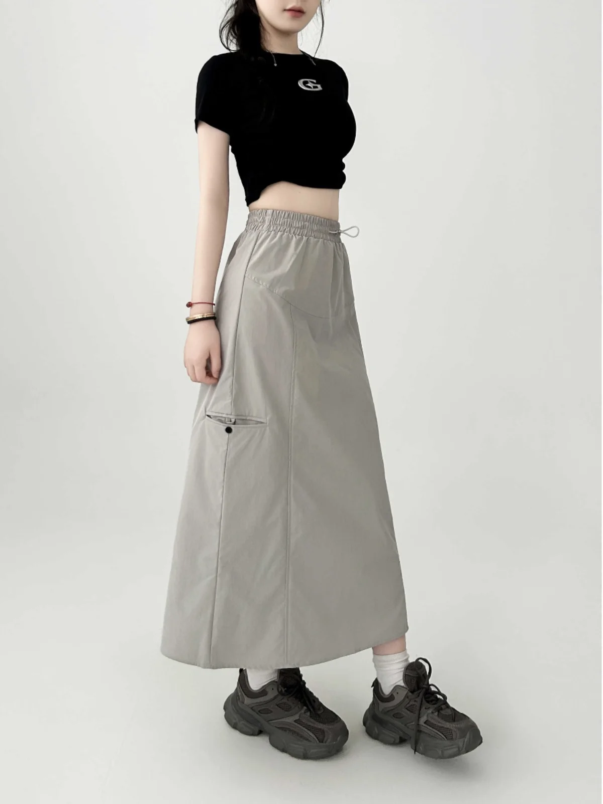 

Large size fat mm American retro tooling skirt women's summer pear-shaped figure a-shaped skirt medium and long split skirt