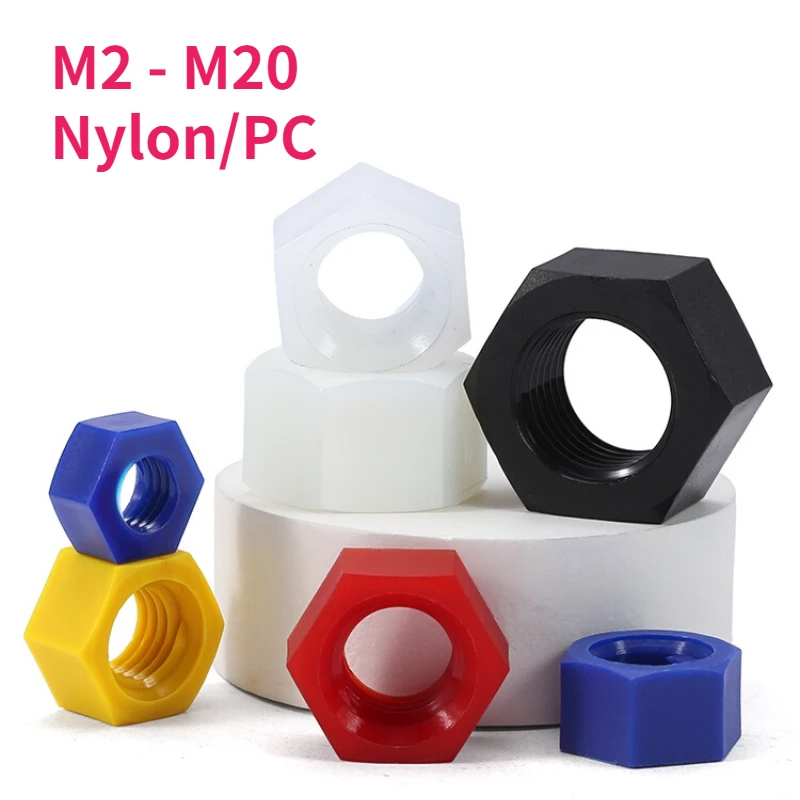 M2 M2.5 M3 M4 M5 M6 M8 M10 - M20 Black / White / Transparent / Red / Blue / Yellow Plastic Nylon Hex Hexagon Nut For Bolt Screw