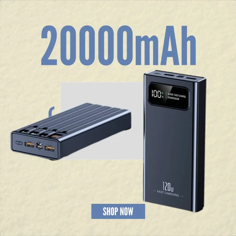 

3C Certified Built-in Cable Super Fast Charging Power Bank Large Capacity 20000mAh Portable Charger
