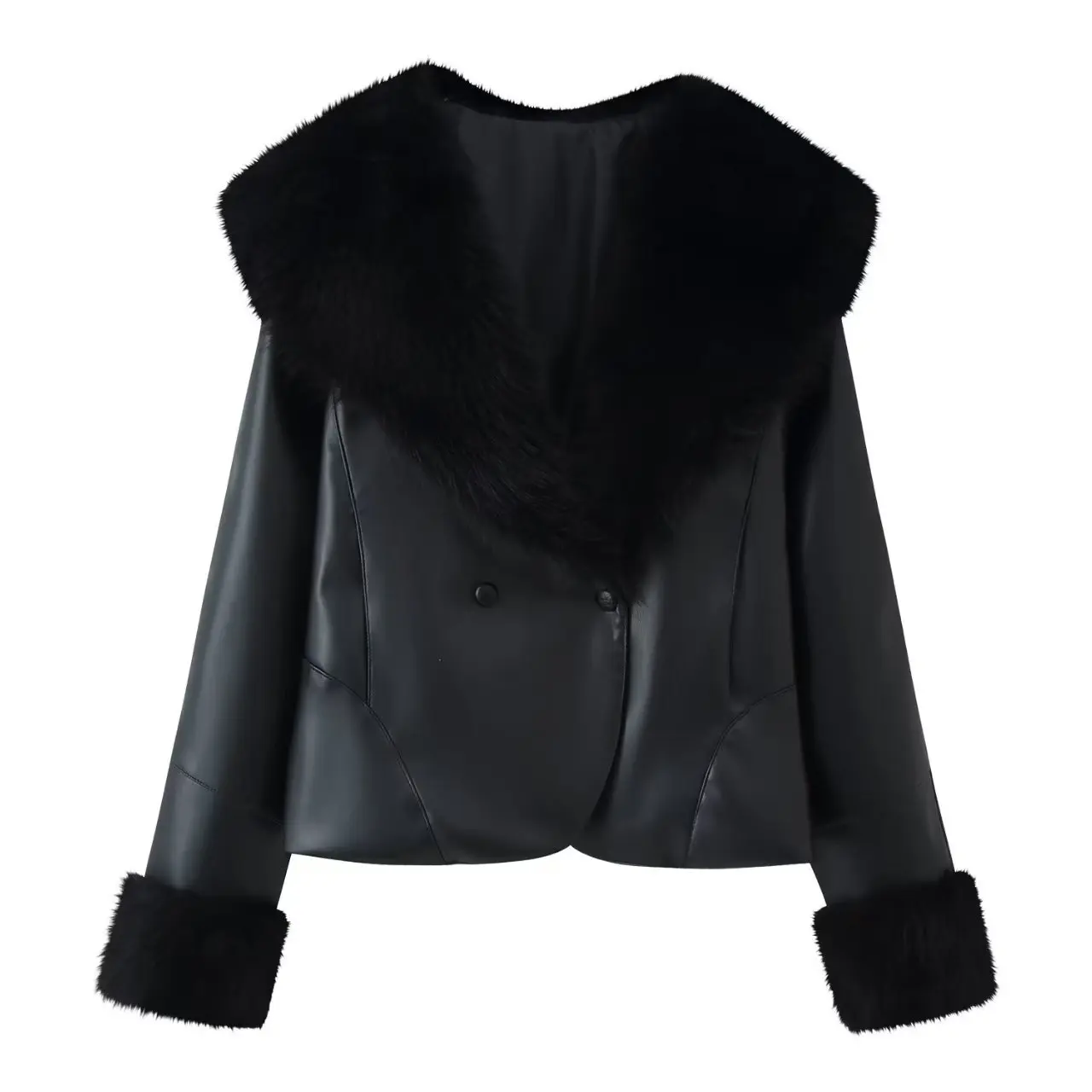 

Women's Fashion Street Jacket Autumn Winter Loose Elegant Faux Mink Fur Long Sleeve Coat Black Slim Leather Outwear