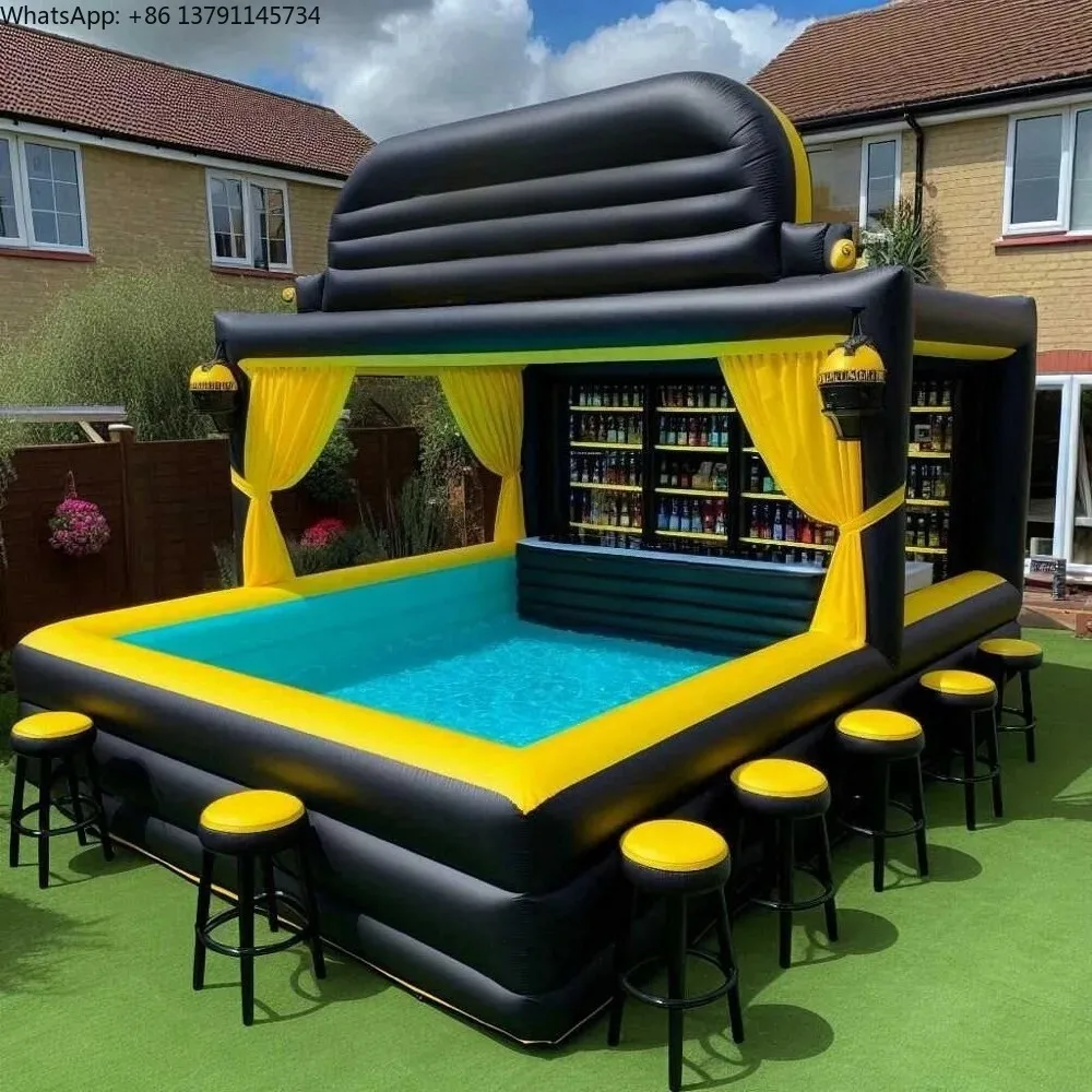 Custom Sizes 4m5m6m Portable Inflatable Pool Bar Adults Outdoor Yard Party Water Pool Inflatable Bar Tent Blow Up Pub Platform