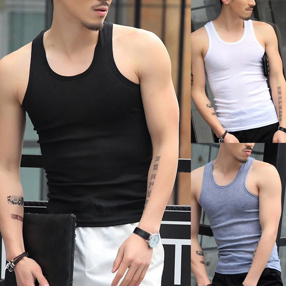 Men's Tank Tops Undershirt Gym Workout Stringer Fitness T-Shirt Beater Undershirt Breathable Sports Vest