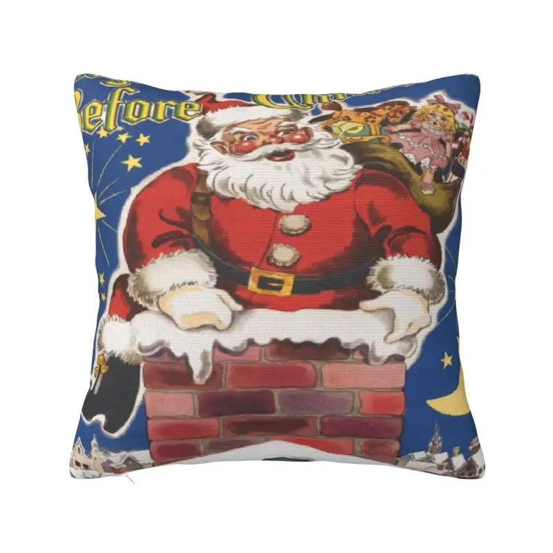 Luxury Vintage Santa Claus Sofa Cushion Cover Polyester Twas The Night Before Merry Christmas Pillow Case