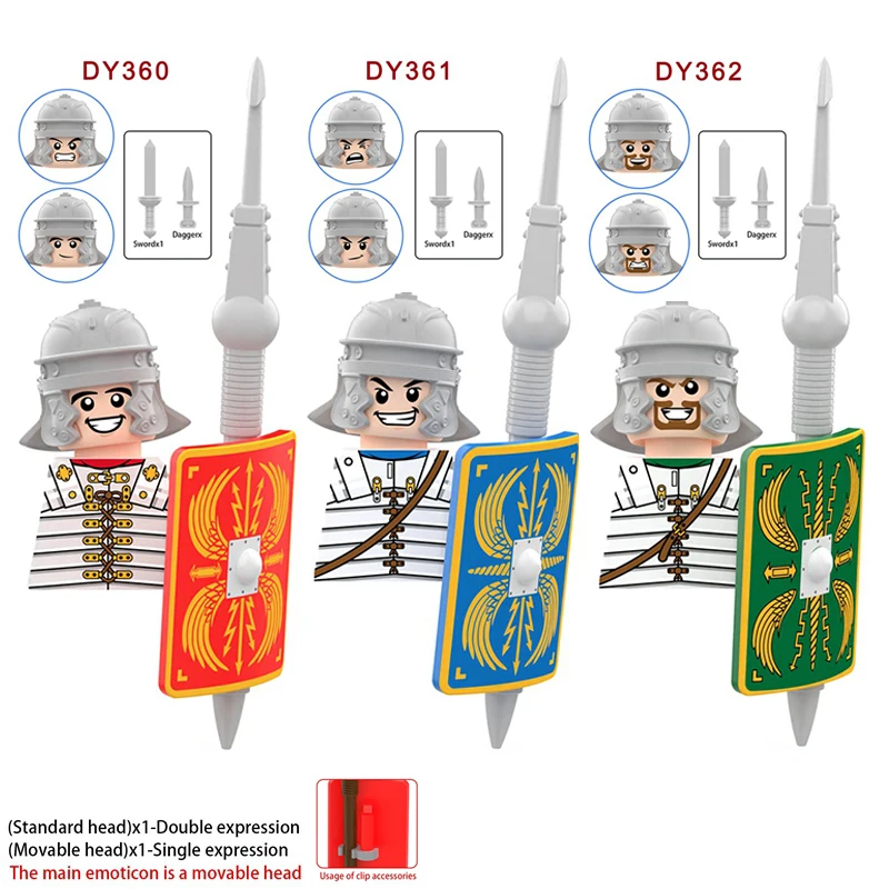 Medieval Military Rome Castle Figures Set Roman Soldiers Lion Bear Wolf Head Trumper Weapons Shield Building Blocks Bricks Toys