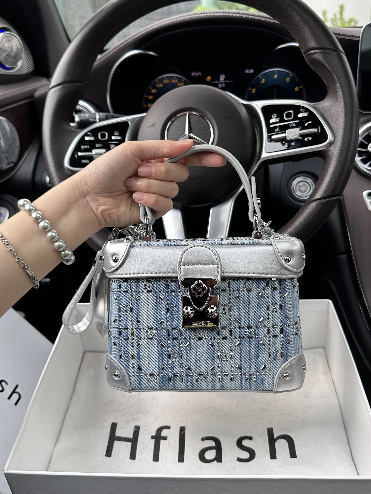 hflash-luxury-denim-diamond-embedded-handbag-women's-fashionable-shoulder-bag-commuter-small-square-box-casual-style