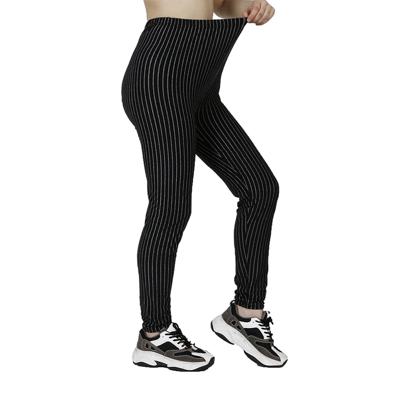 PD158 Black Vertical Striped Woolen Pants for WOMEN\'S Sports Yoga Leggings, 9%