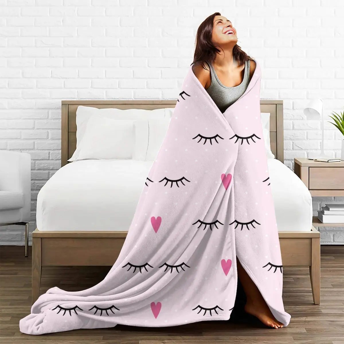 Cute Closed Eyes Plush Blanket Cartoon Beauty Eyelash Funny Throw  for Home Hotel Sofa 100*130cm Twin Queen King Size