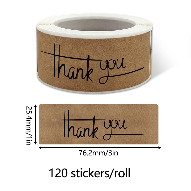 120 Pcs/Pack Thank You Kraft Paper Stickers Scrapbooking Rectangle Labels Adhesive Tape Handmade Thank You for Your Order