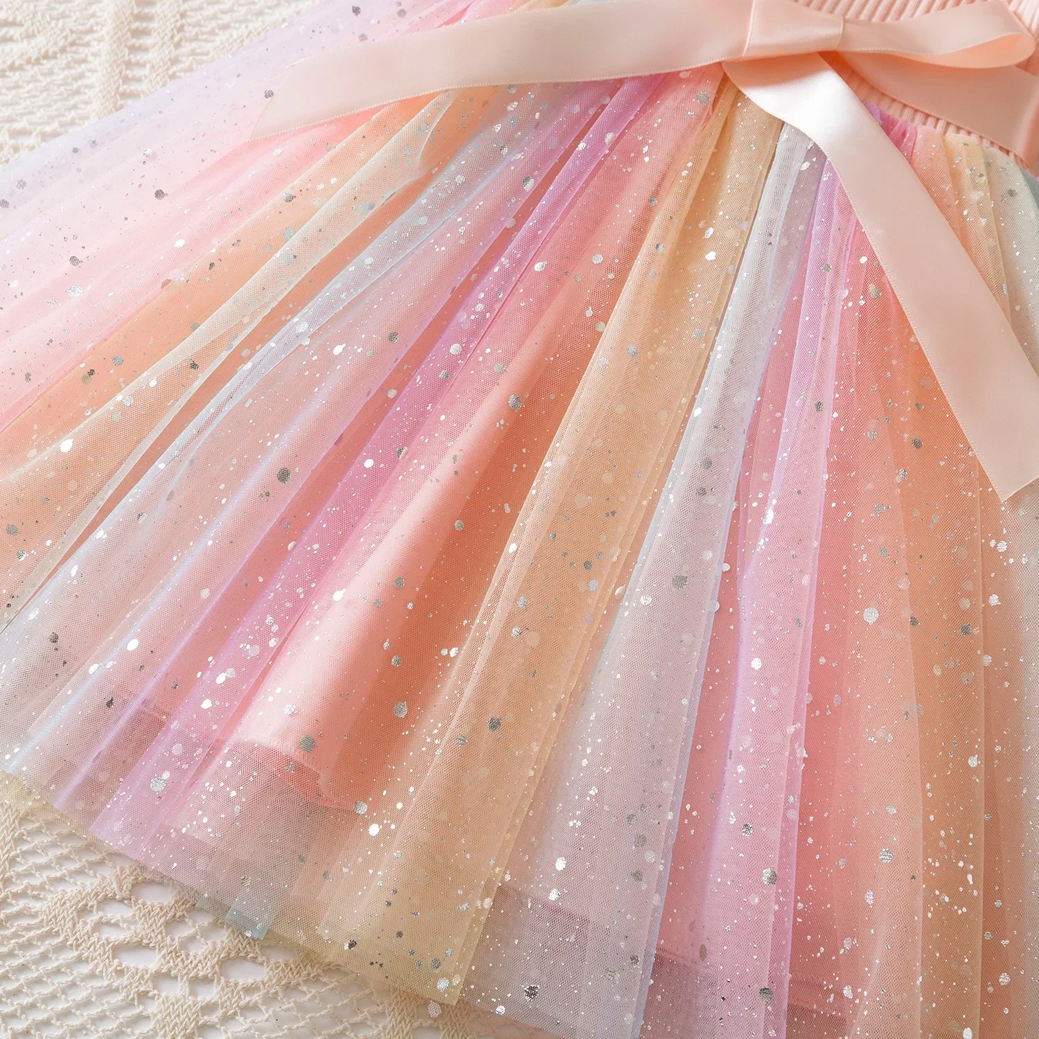 New Girls Dress for Sequins Birthday 1-5Y Toddler Girls Rainbow Tulle Dress Sweet Kids Princess Dress for Girls 2025 Summer Wear image 4
