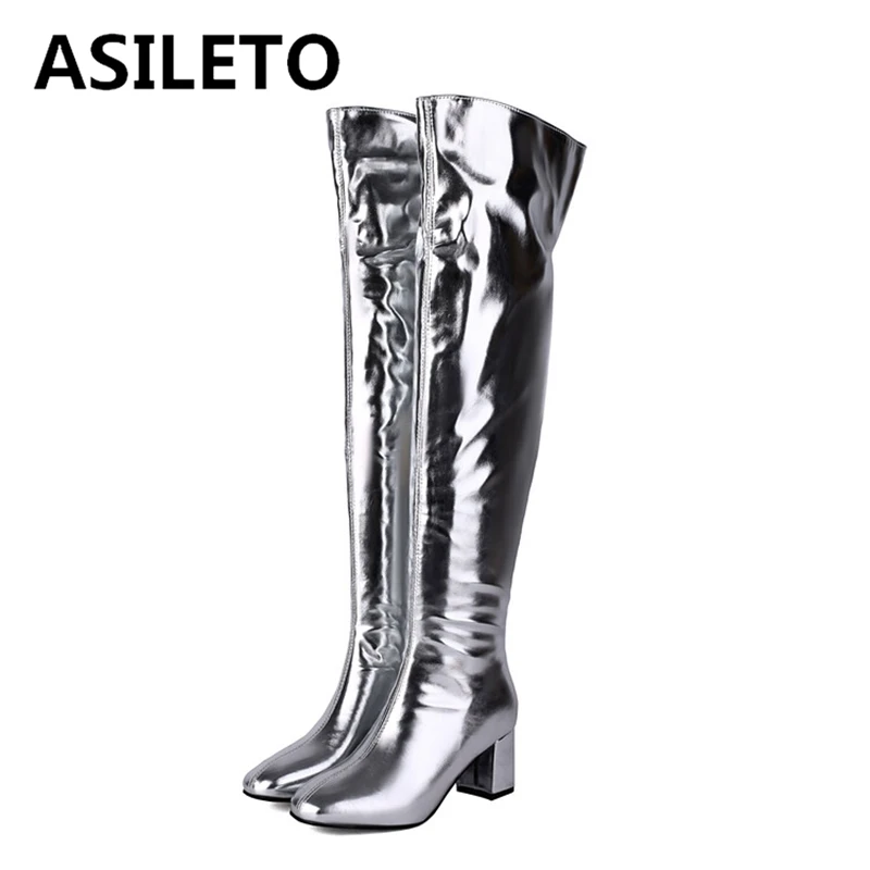 ASILETO Luxury Over Knee stivali alti punta a punta tacchi grossi cerniera Big Size 45 48 Fashion incontri Party Women Long Bota