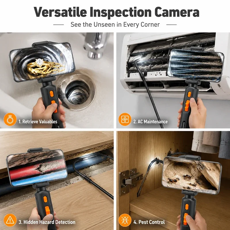 4K UHD Endoscope Camera Articulating Borescope with Light Waterproof IP67 Probe 360° Endoscope For Android/iOS Phone Home use