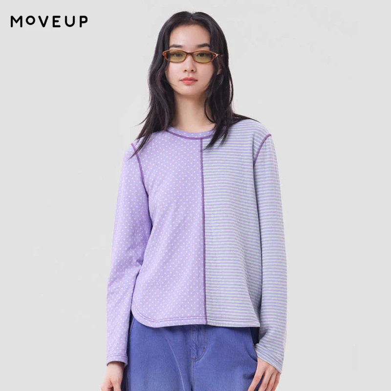 MOVEUP Women's Long Sleeve Tops Set-in Shoulder Curved Hem Cropped T-shirt FUN Series 2026 Winter New Commuter Clothes 3ELD10553