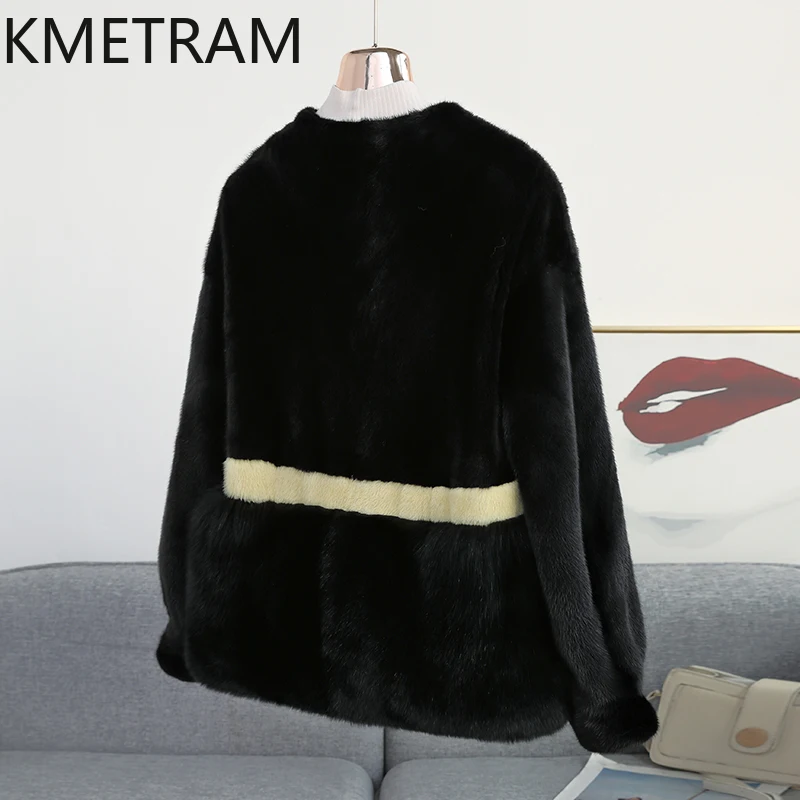 KMETRAM 천연 밍크 모피 코트 여성용 블랙 숏 리얼 퍼 코트 2025 겨울 럭셔리 신상 아우터웨어 여성 의류