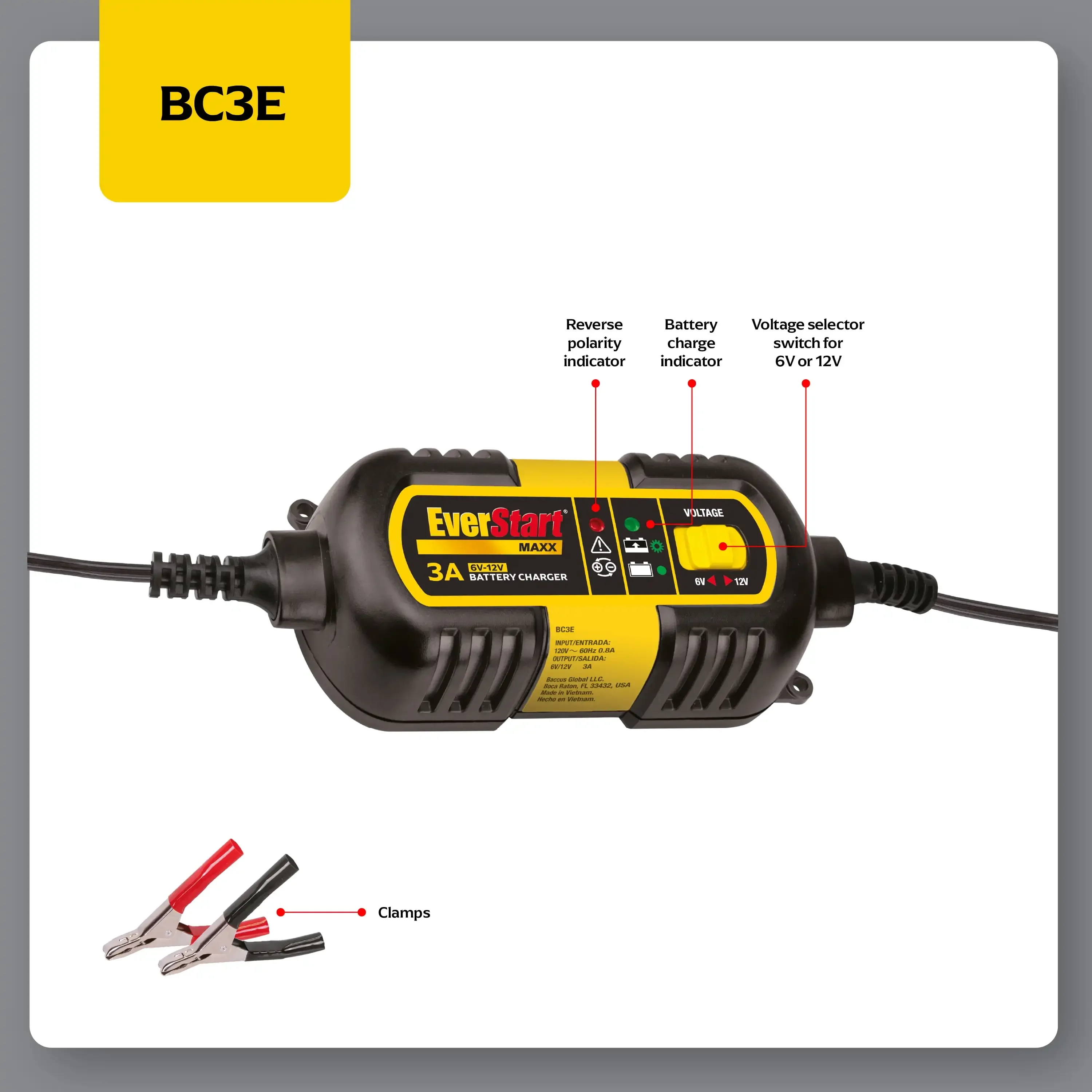 

3-Amp 6V/12V Car Battery Charger - New,LED Indicator