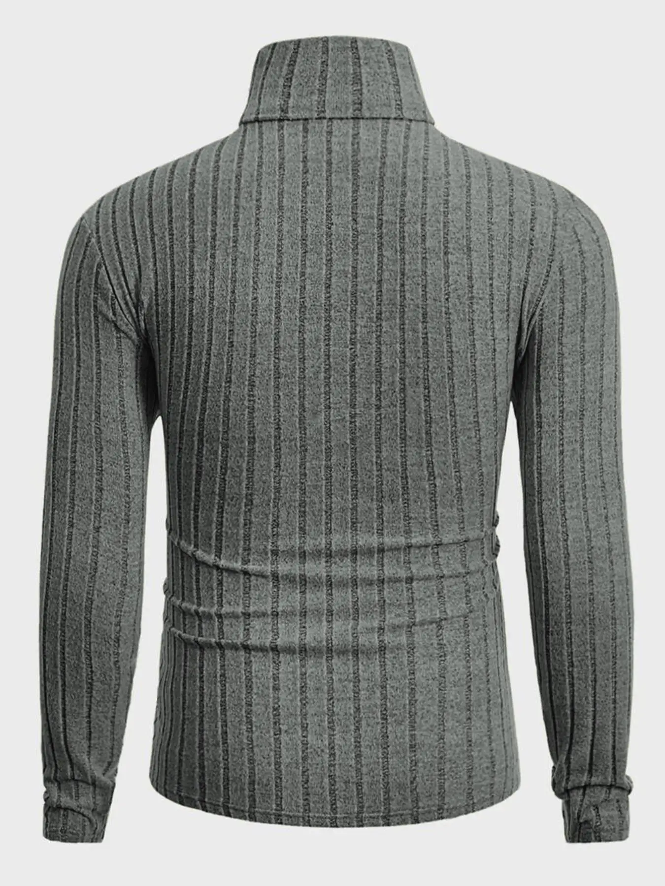 Herren Rollkragenpullover mit Langen Ärmeln, Vertikal Gestreift, Schlanke Passform, Gerippter Strickpullover, Lässiger Stretch-Unterzieher – Detail 29