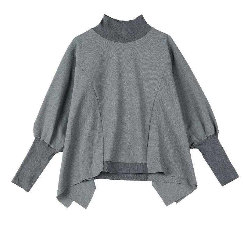 تصميم بسيط Batwing Sve هوديي f عالية الياقة البلوز الخريف جديد Sle المرأة البوليستر طويل Sve مريحة تناسب