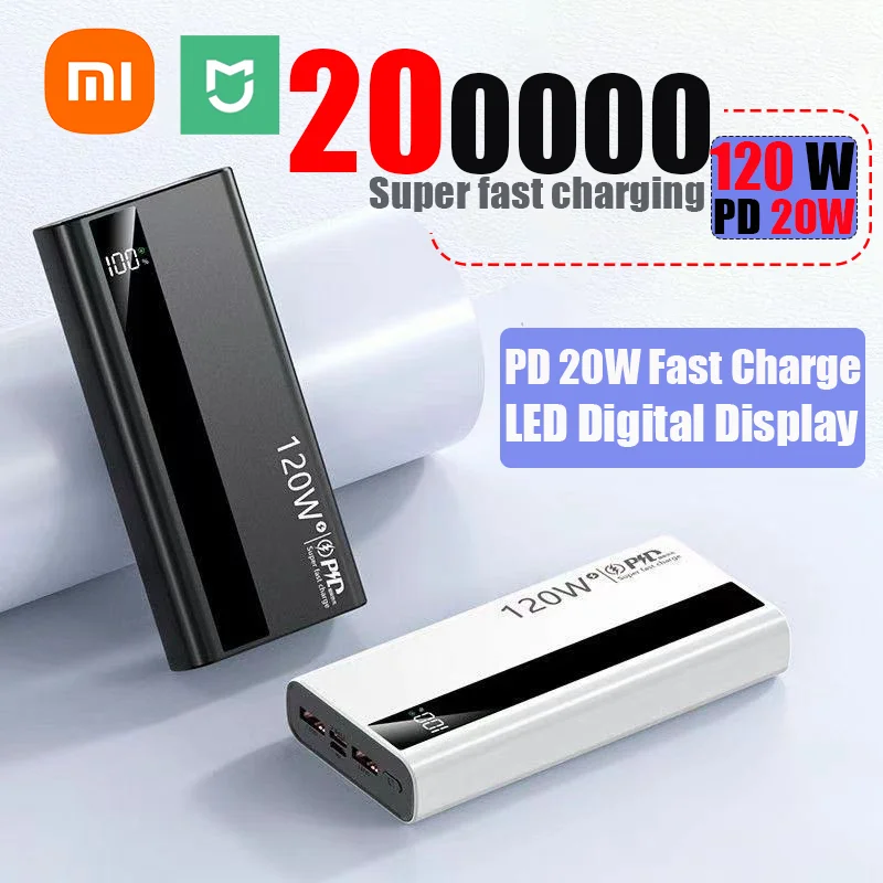 Xiaomi 200000mAh Super Thin Portable Power Bank 120W Fast Charger High Capacity Spare External Battery For iPhone 14 15 Samsung